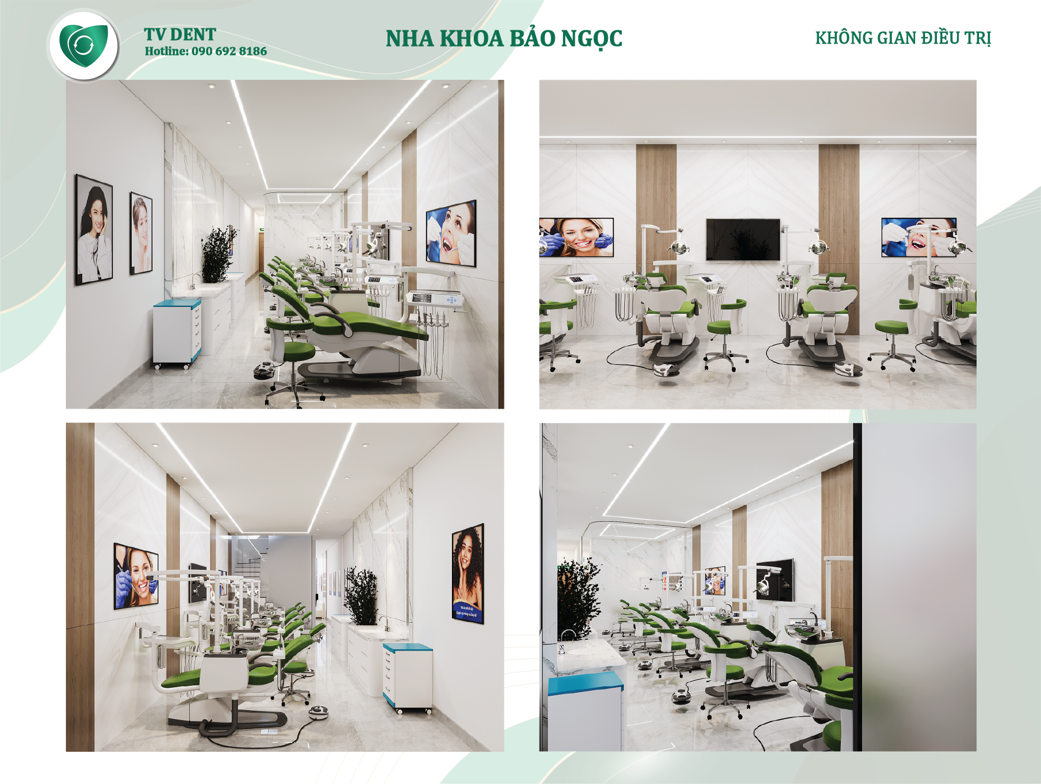 Khu điều trị nha khoa Bảo Ngọc với không gian sạch sẽ, thiết bị bố trí hợp lý tạo cảm giác yên tâm khi điều trị