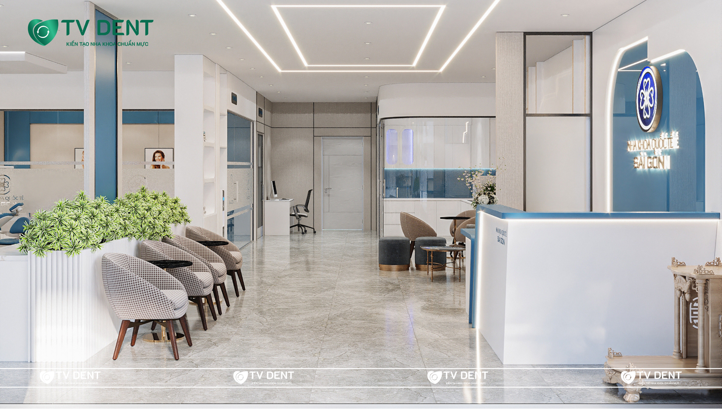 Khu vực lễ tân trong phòng khám nha khoa mà TVDENT đã thiết kế
