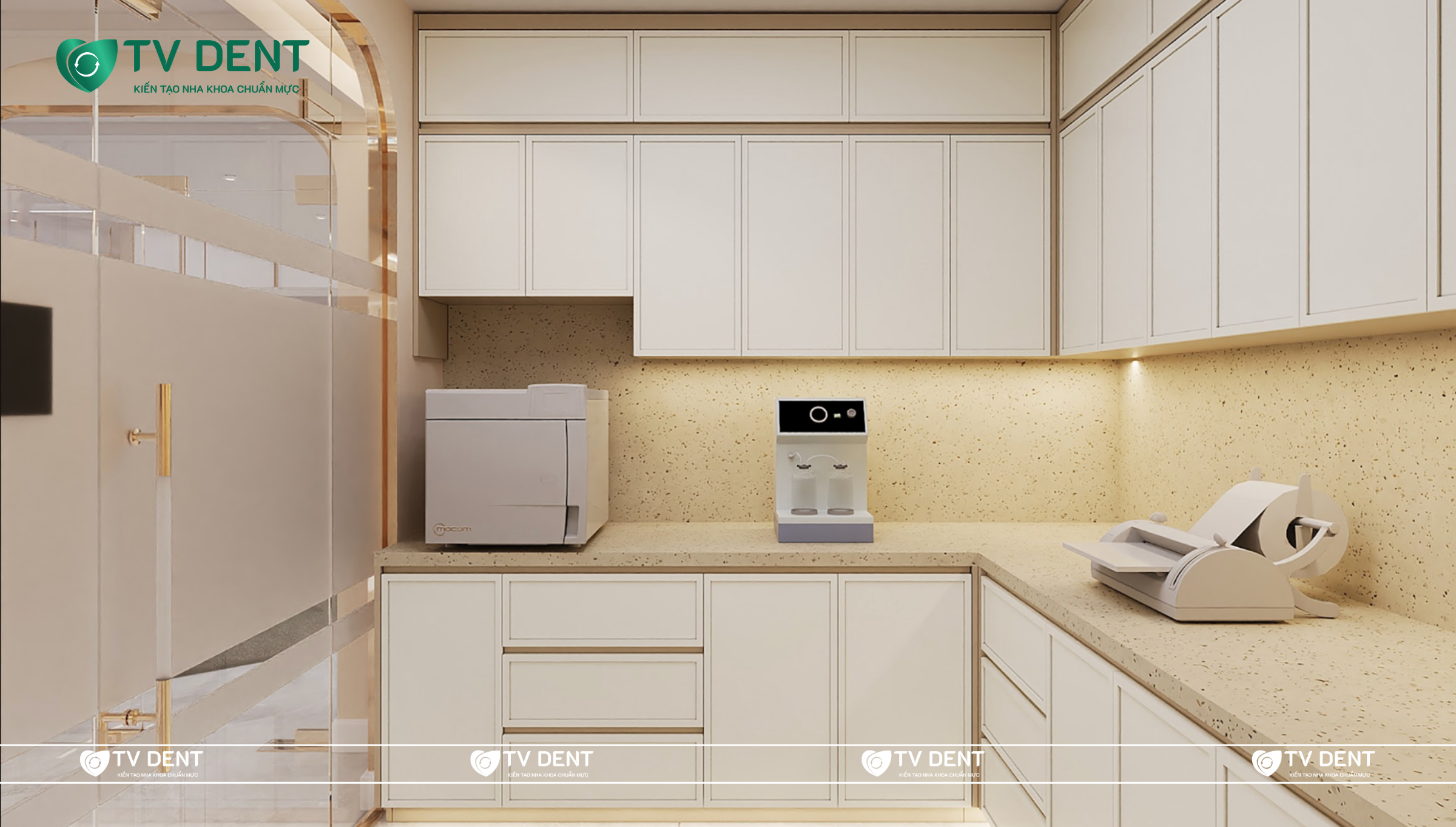 Hình ảnh 3D Khu vực vô trùng tiệt khuẩn trong phòng khám nha khoa mà TVDENT đã thiết kế